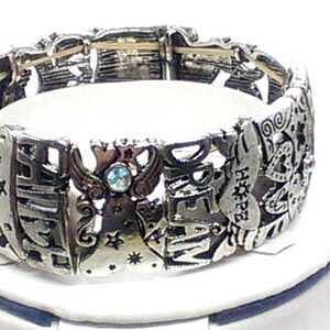Silver-tone Inspiration Stretch Bracelet Cutouts Crystals Wish Love Peace Bless